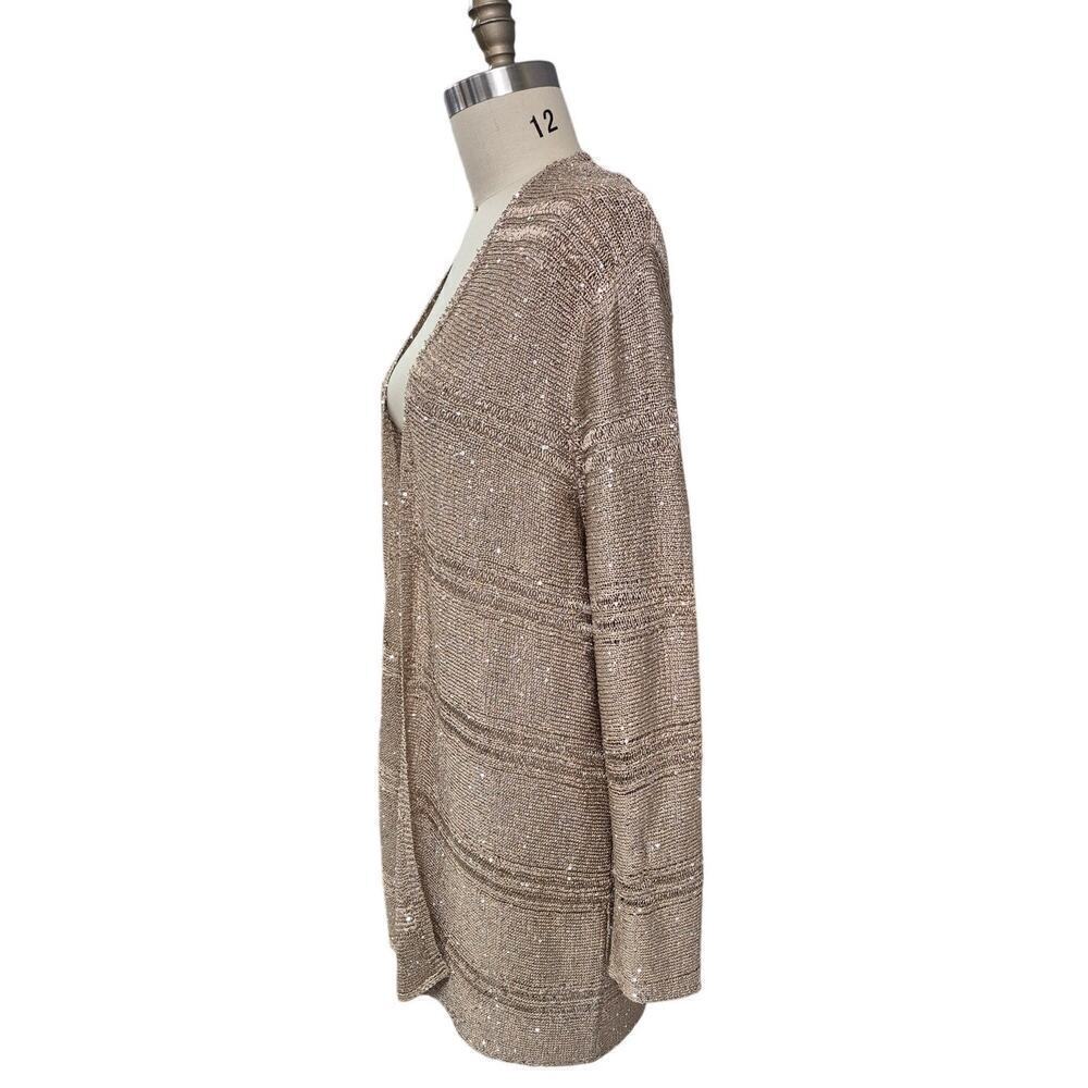 Chico's Travelers Collection Tan Polyester Sequined Cardigan Open Front Sz 3 XL - Picture 2 of 4